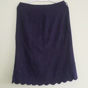 Embroidered Mac & Jac Blue Navy Pinstripe Pleated Skirt Size 6.